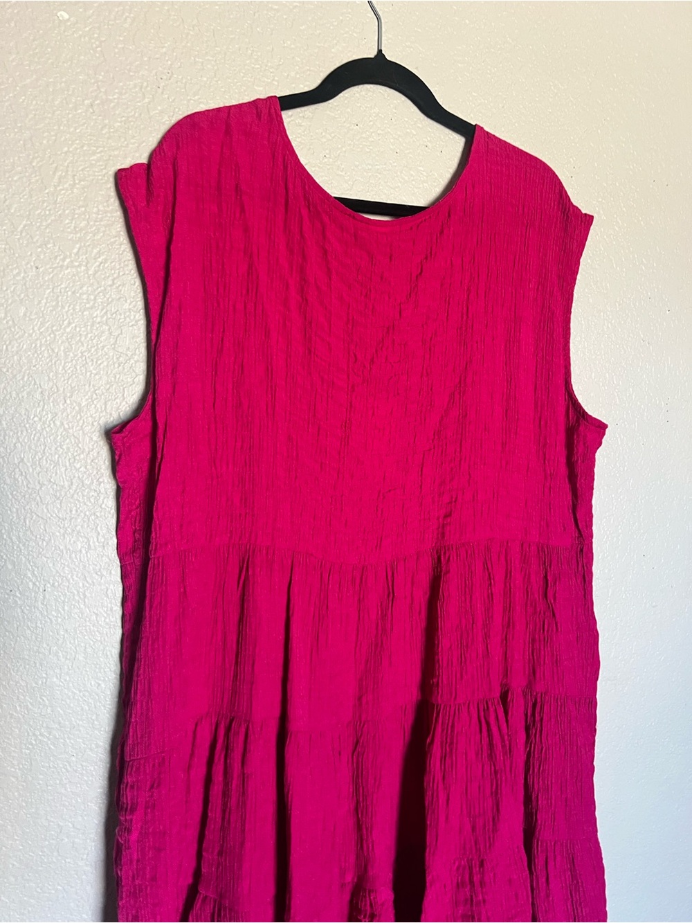 Knox Rose Hot Pink Tiered Mini Dress XXL NWT Sleeveless Boho Cottagecore Pockets - Picture 4 of 5